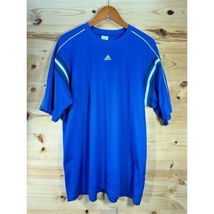 Adidas Men's Size Large Blue Soccer Jersey Climalite Mesh Shoulders Short Sleeve